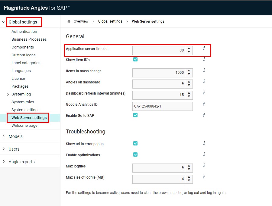 Angles How to manage the application server timeout setting