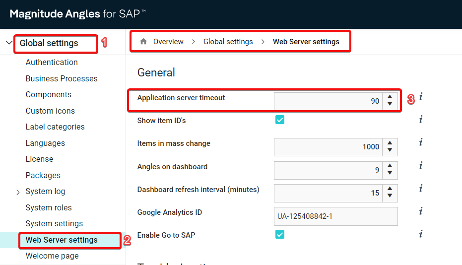Angles How to set Application Server timeout settings